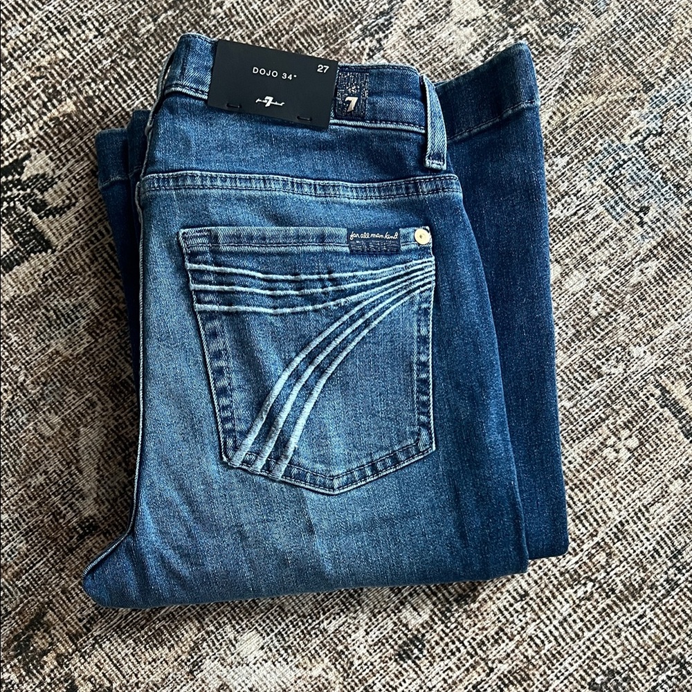 7 For All Mankind Women's Dark and Mid Blue Bootcut Jeans